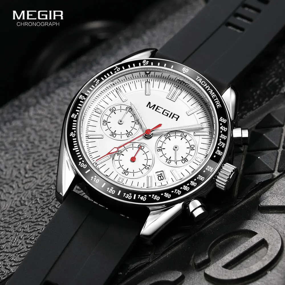 

MEGIR 24-hour Display Quartz Watch Men Silicone Strap Chronograph Wristwatch with Luminous Hands Auto Date 3atm Waterproof 8105