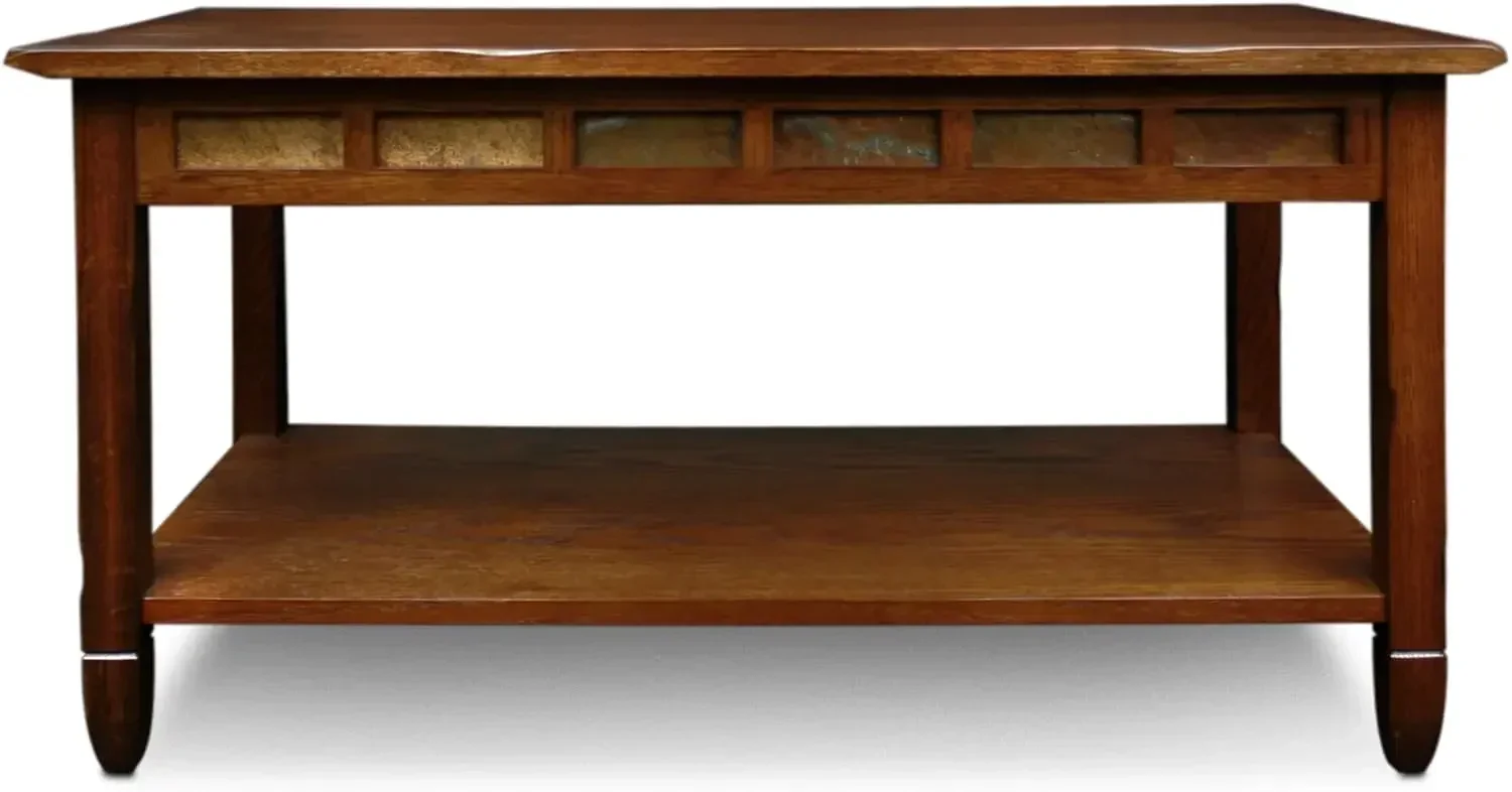 10058 Slate Tile Coffee Table with Shelf, 20 in x 38 in x 20.5 in, Rustic Oak 3