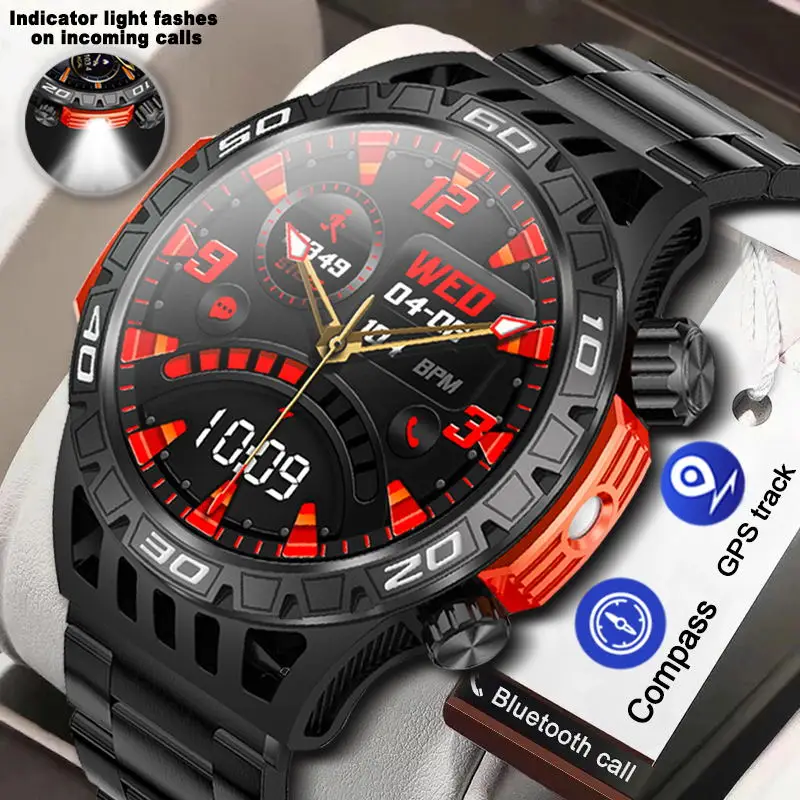 Sport Smartwatch Uomo Outdoor Led Light Compass Gps Track Bluetooth Call1.46 Pollici Full Touch Screen Smartwatch Per Android Ios