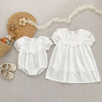 Pure Cotton Puff-Sleeve Dress & Romper Set 1