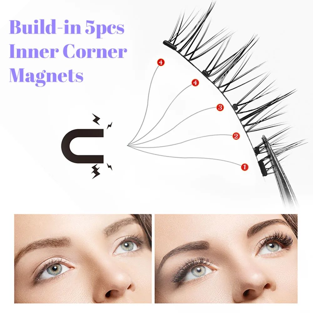 Magnetic False Eyelashes Kit 2 Pairs Reusable 3d Magnetic Eyelashes Multi-style Easy To Wear Eye Makeup False Supplies