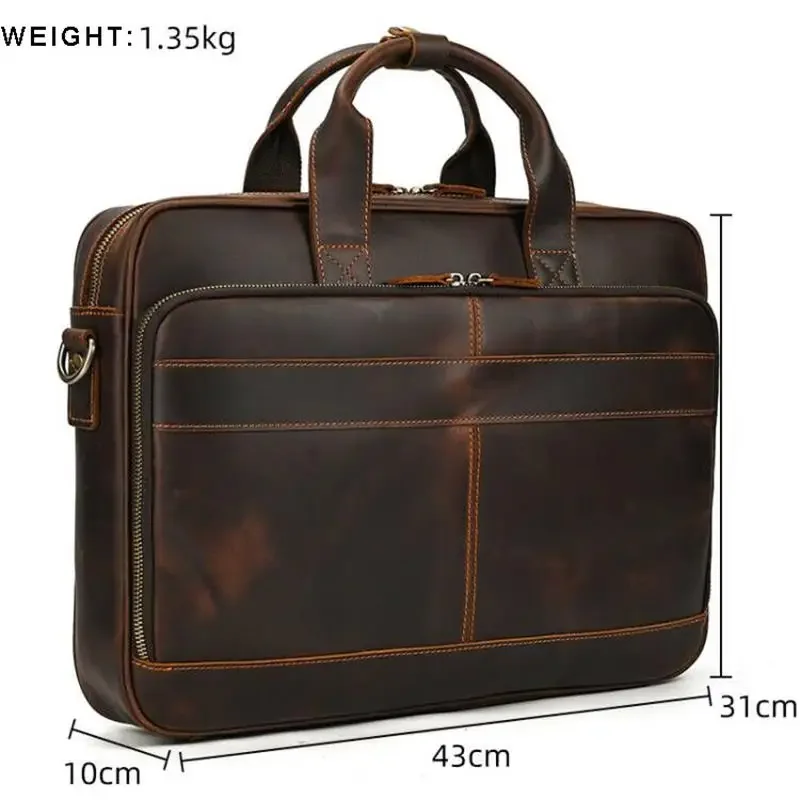 Genuine Leather Business Laptop Tote Bag for Men