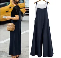 Women Straps Jumpsuit Summer Solid Color Wide Leg Pants Dungaree Bib Overalls Casual Loose Sleeveless Cotton Linen Jumpsuits