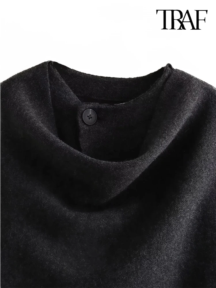 TRAF Women's Fashion Fall Winter Chic Scarf Jacket Long Sleeve Knitted Asymmetric Jacket Sexy Split Hem Loose Short Jacket 5