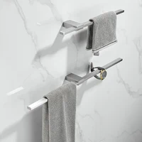 TOLM สีดําห้องน้ําแขวนชั้นวางผ้าขนหนูแบบไม่มีรูพรุน, เรียบง่ายและสร้างสรรค์, ราวแขวนผ้าแบบยืดได้, ราวแขวนผ้าสแตนเลส 6