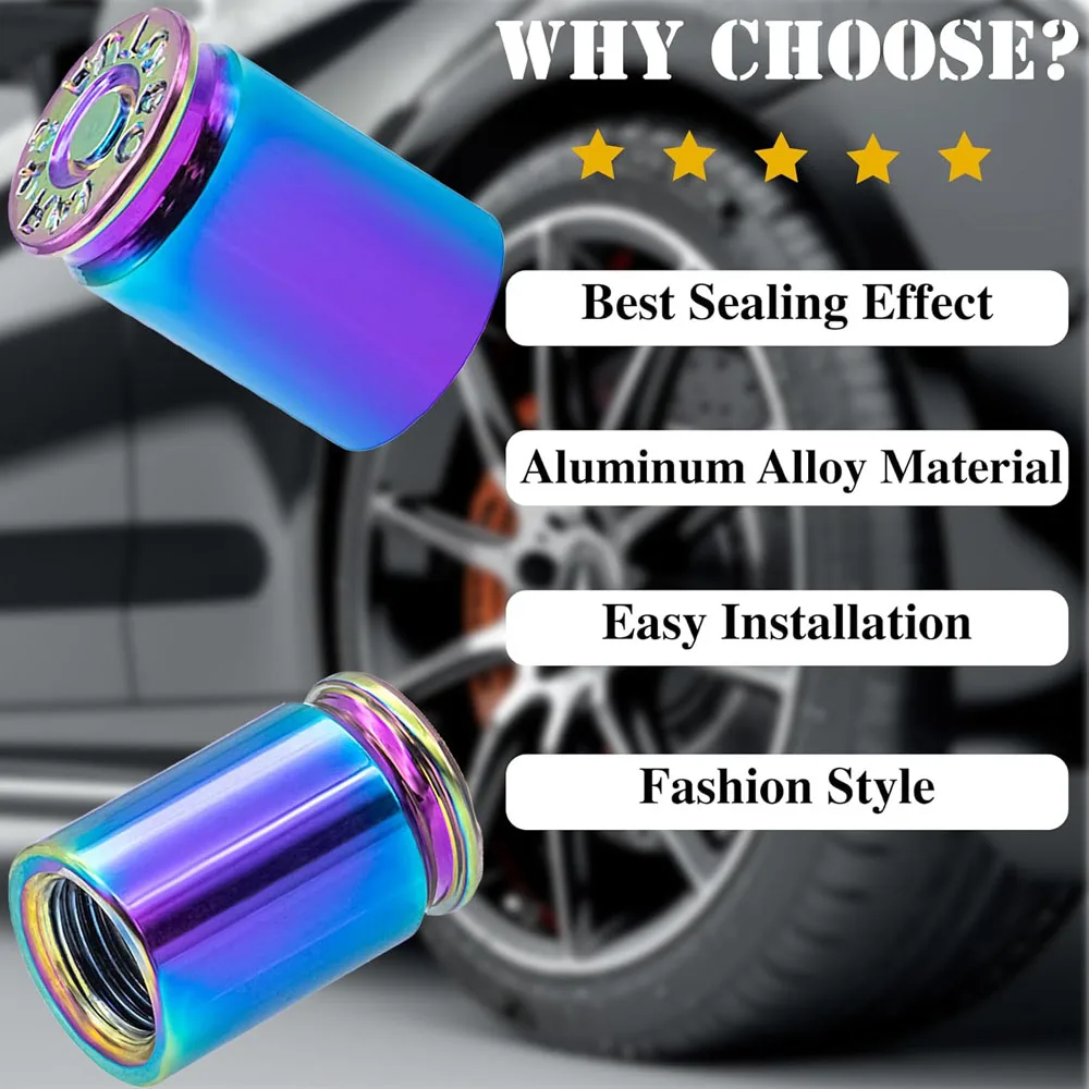 Bullet Shell Tire Valve Stem Caps - Set of 4, Durable Aluminum Alloy Air Stem Covers