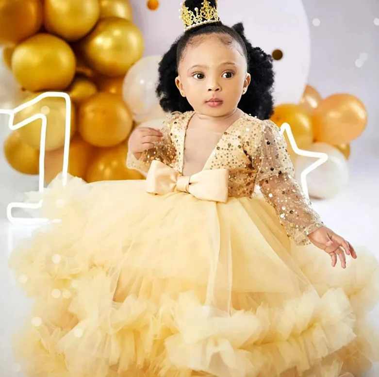 Flower Girl Dresses Customized V Neck Long Sleeves Sequin Lace Tulle Ball Gowns | eBay Flower Girl Dresses Customized V Neck Long Sleeves Sequin Lace Tulle Ball Gowns | eBay