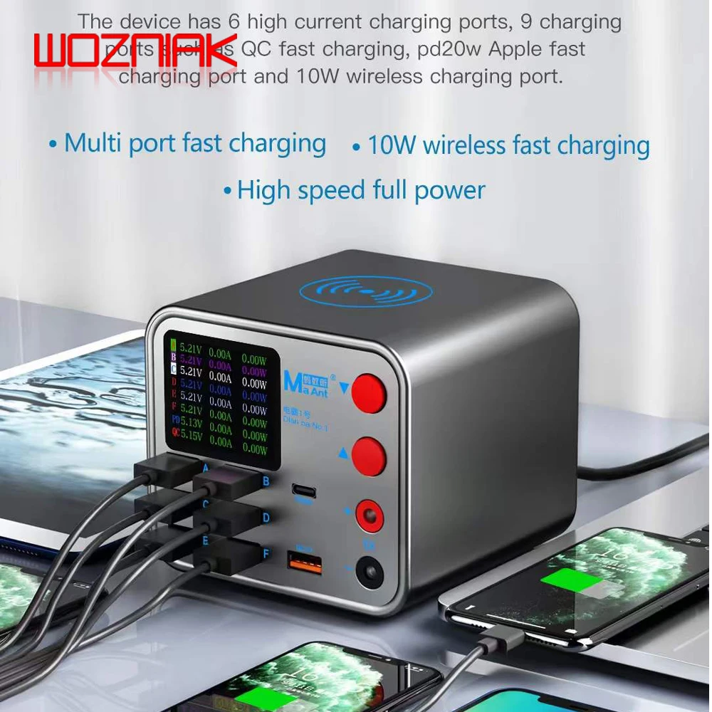 MAANT8portUSBPDFastChargingWirelessChargerWithAntiShortCircuitRepairFunctionMobile
