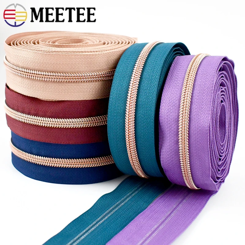 Meetee 5 재봉 지퍼 테이프, 가방 나일론 지퍼 신발 의류 플라스틱 지퍼 수리 키트, DIY 의류 액세서리, 1 m, 3 m, 5m