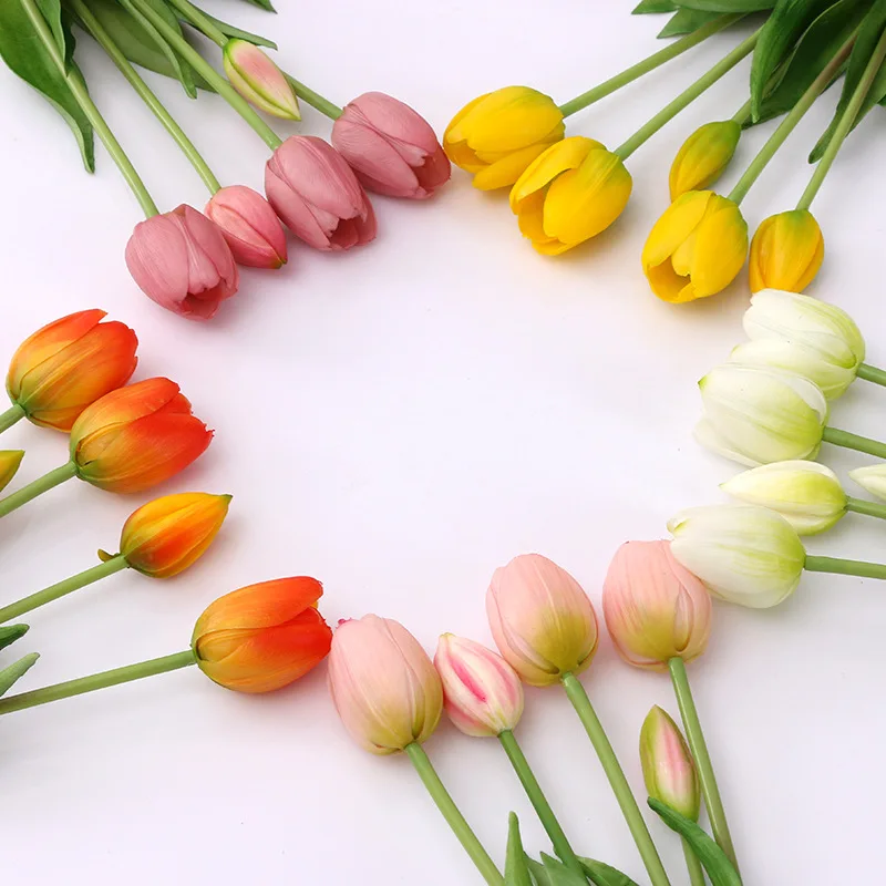 

5Pcs/bunch Artificial Tulips Bouquet Real Touch Silicone Fake Flowers for Home Garden Living Room Decoration Wedding Party