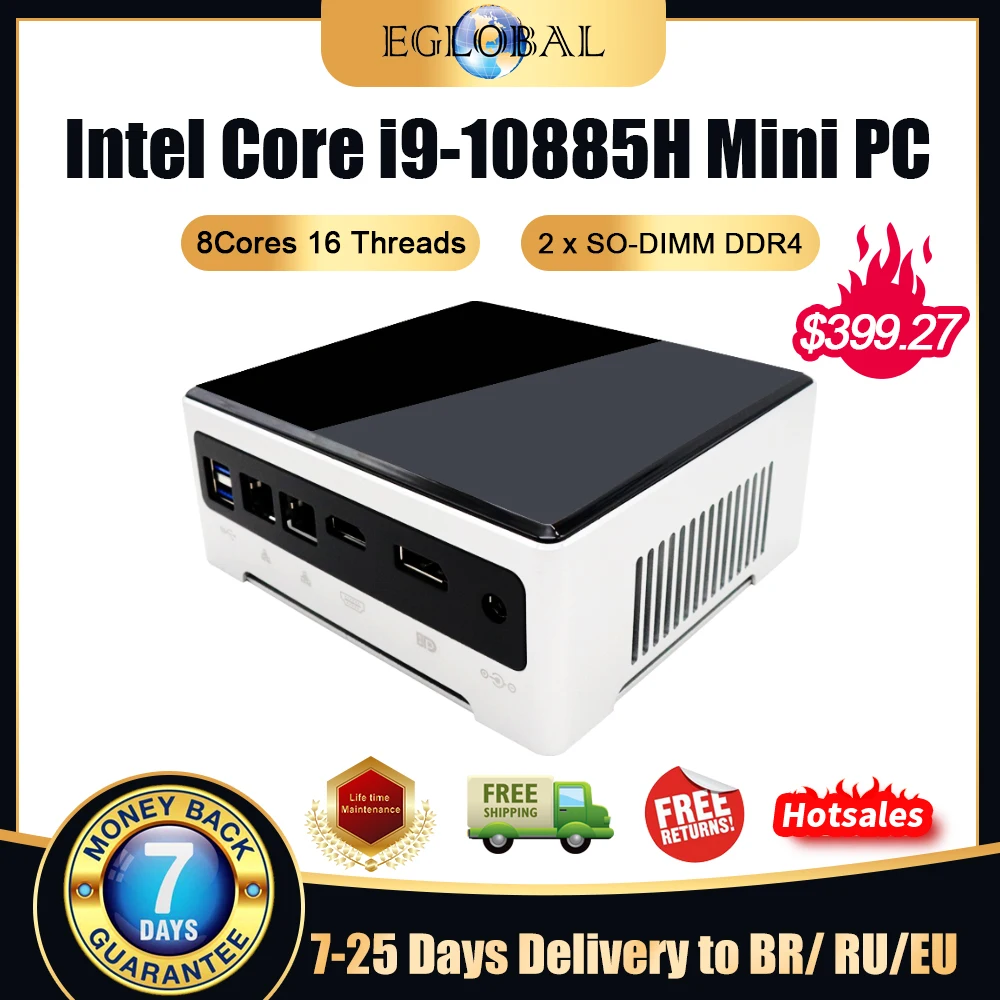 

Мини-ПК Eglobal 10-го поколения Intel Core i9 10885H i7 1065G7 Windows 10 компьютер AC WiFi 2Lan 6USB3.0 офисная видеокарта Настольный
