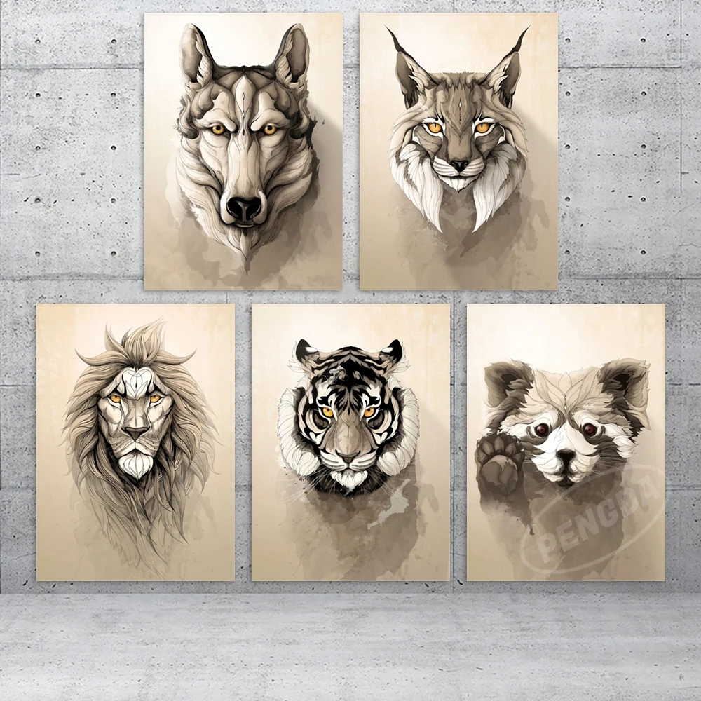 

Home Decorative Canvas Wolf Painting Animal Wall Art Deer Lion HD Abstract Printing Poster Modern Living Room Modular Pictures