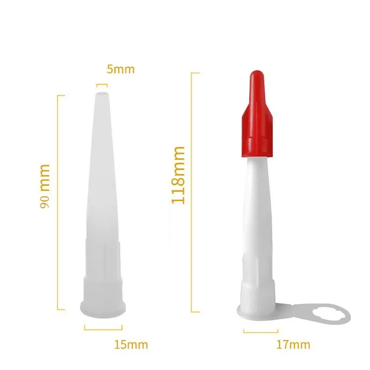 10PCS Caulking Gun Nozzles Spare Silicone Nozzle Silicone Tube With Red Nozzles Cap Sealing Cap Household Sealant Tool 2