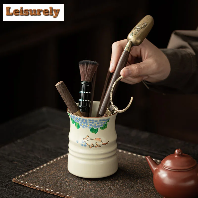 Ru Kiln Enjoy Cat Tea Six Gentlemen Handmade Tea Tool Set Teaware Utensils Kung Fu Tea Tea Ceremony Accessories Home Decorations