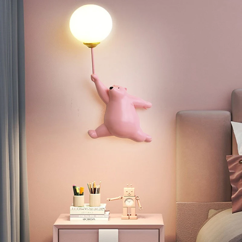 Cartoon Bear Wall Lamp for Children Kids Baby Girl Bedroom Bedside Wall Light 3D Printing Moon Lighting G9 1PC