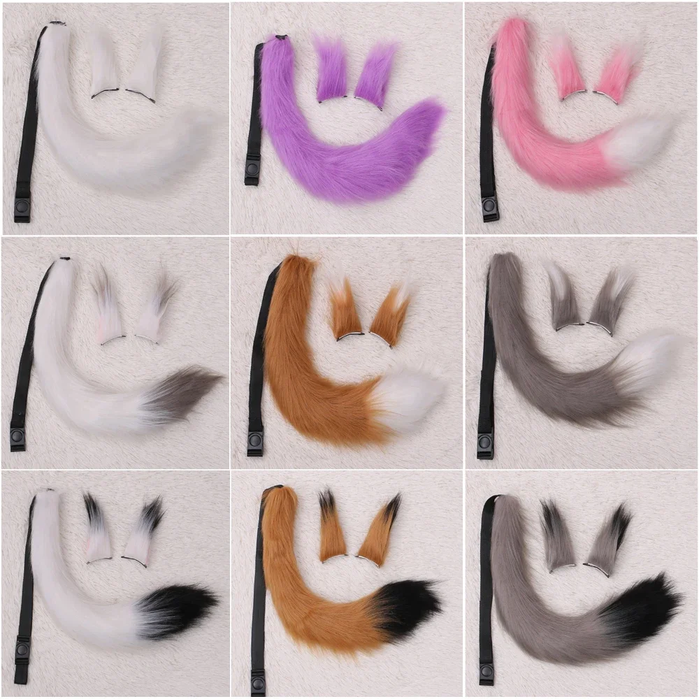 

Anime Cosplay Wolf Fox Tail Ears Carnival Halloween Party Role Play Accessories Plush Ears Headwear Fox Tails Long 60cm