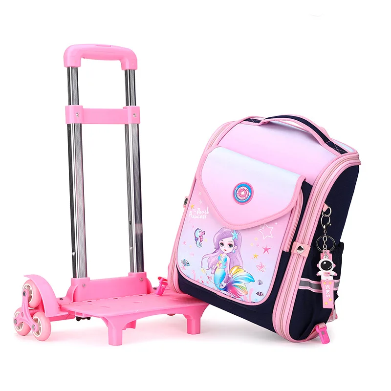 Natural Fish New Trolley Schoolbag Primary School Student Grade 1-6 Girl Lightweight Waterproof Large Capacity Cross-Border Hot