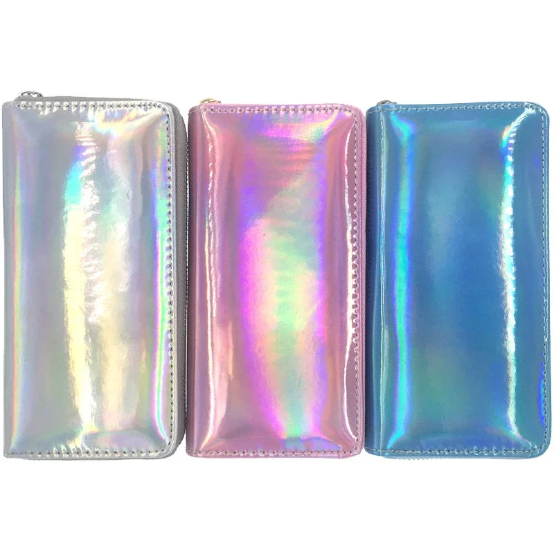 Fashion Colorful Laser Women Wallets Long Zipper Purses Ladies Money Phone Card Holder Holographic Female Clutch 2024 2