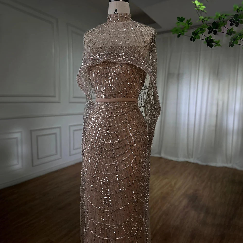 Sae7b018495fb48ca881f6c67031bcd29w Arabic Nude Mermaid Long Cape Sleeves Luxury Evening Dresses Gowns For Women Wedding Party Mallzona