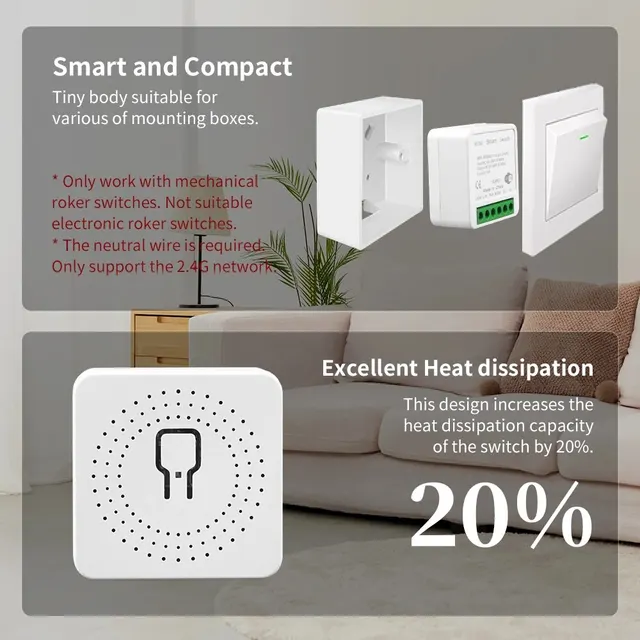 Tuya 16A WiFi Mini Smart Switch Module Support 2 Way Control Smart Home DIY Switches Smart Life APP for Alexa Google Home Alice 5