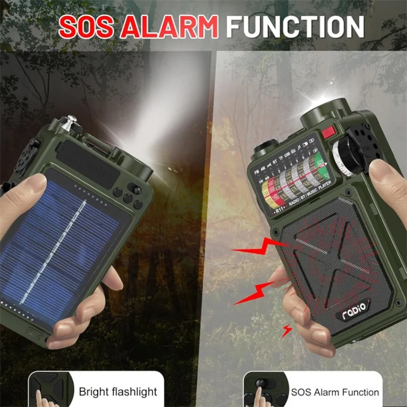 R11 Multifunction Emergency Radio BT Speaker Outdoor AM/FM/SW/WB Full-band Radio With Solar Hand Crank Dynamo TF Card USB Player