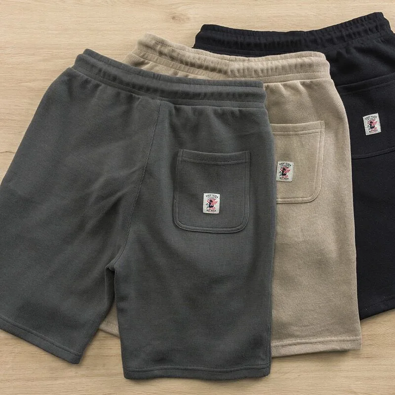 Men's Japanese Retro Cotton Distressed Lazy Elastic Waist Sports Loose Casual Knitted Shorts