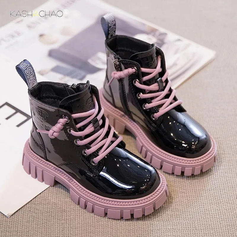 Children Boots Children's Boots Boys Girls Single Boots England Style Kids Fashion Shiny Small Short