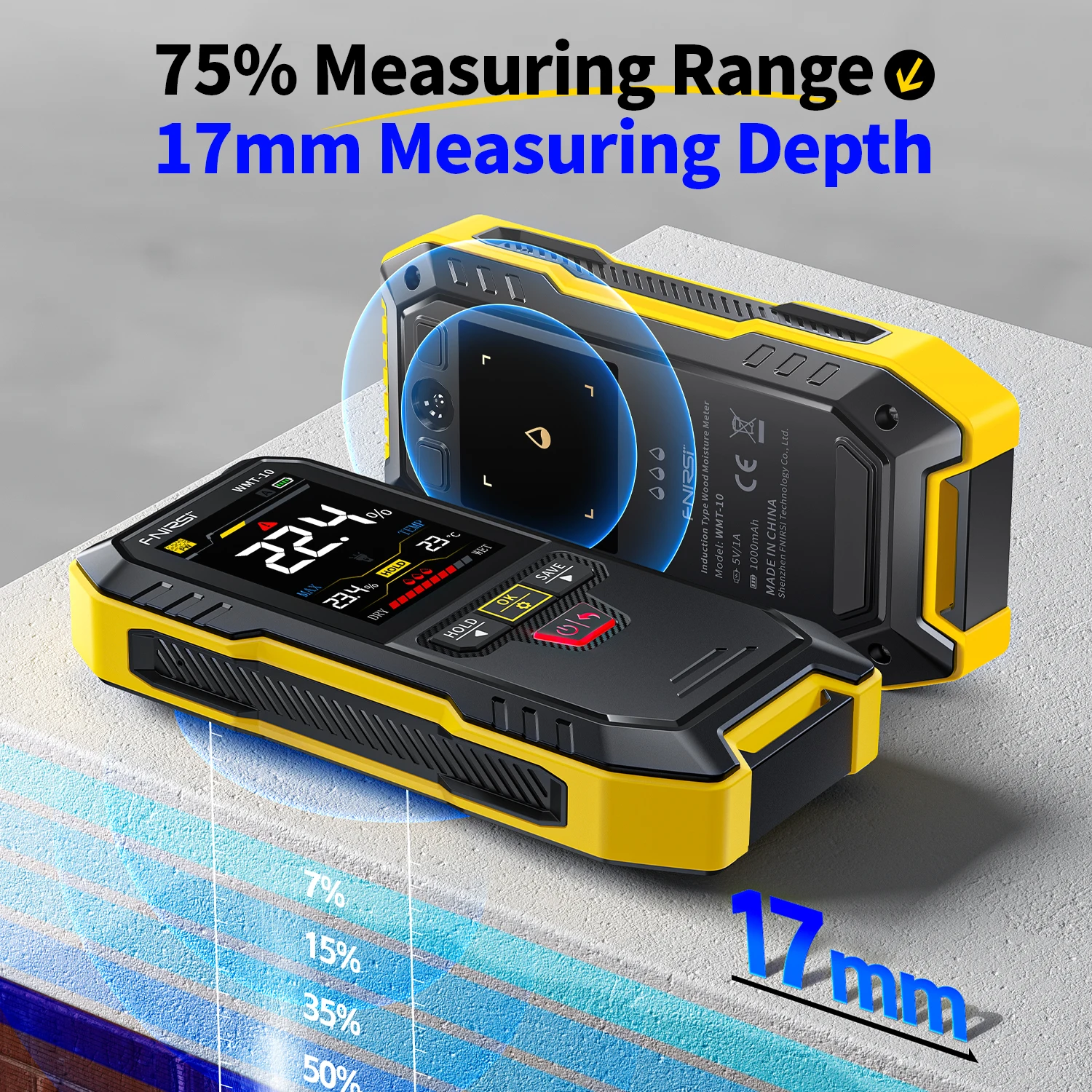 FNIRSI WMT-10 Inductive Wood Moisture Meter Hygrometer Non-contact Timber Damp Wall Detector Non-destructive Humidity Tester wood moisture meter
