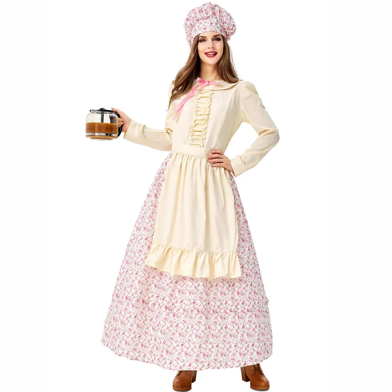 

Adult Colonial Pathfinder Costume Womens Country Farm Prairie Maid Costume Halloween Party Girl Wolf Grandma cosplay Dress