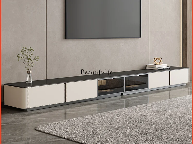 

Italian Minimalist Black Super Long Stone Plate Floor TV Cabinet Modern Minimalist Size Living Room Home