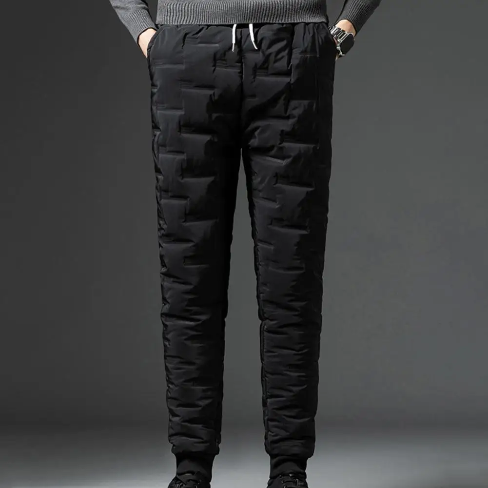 

Terrific Men Down Pants Solid Color Skin-friendly Winter Down Pants Windproof Solid Color Down Pants