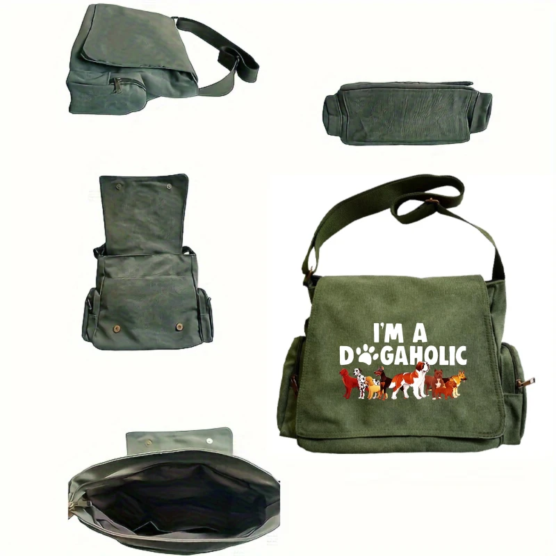 Casual Dog Print Women's Shoulder Bag Canvas Men's Crossbody Bag Large Capacity Messenger Bag for Daily Use