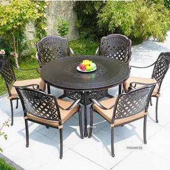 Sedie da balcone ad aria aperta Set di mobili da giardino Tavolo e sedie in alluminio pressofuso nordico Set di mobili da esterno Sedia da giardino impermeabile 1