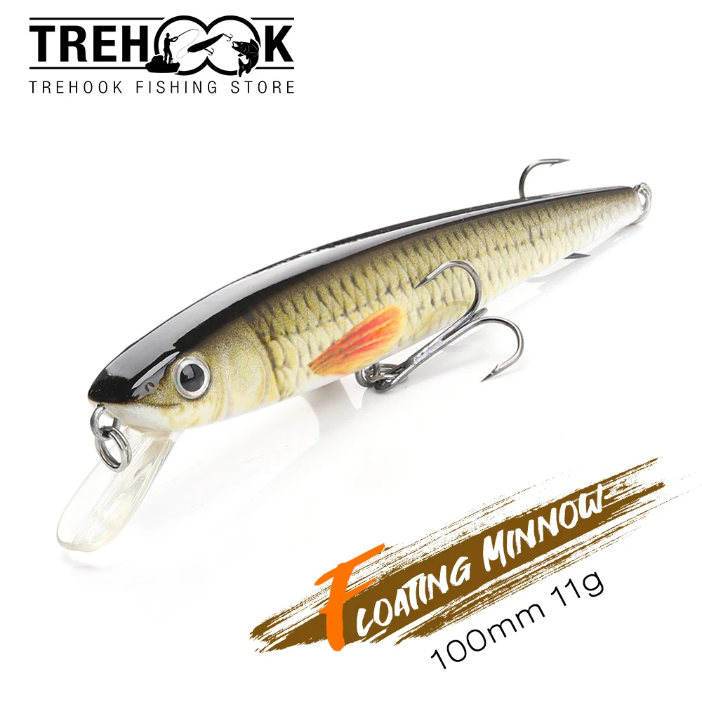 

TREHOOK 10cm 11g Floating Minnow Fishing Lures Bionic Colors 3D Holographic Eyes Streamline Body Fishing Articles