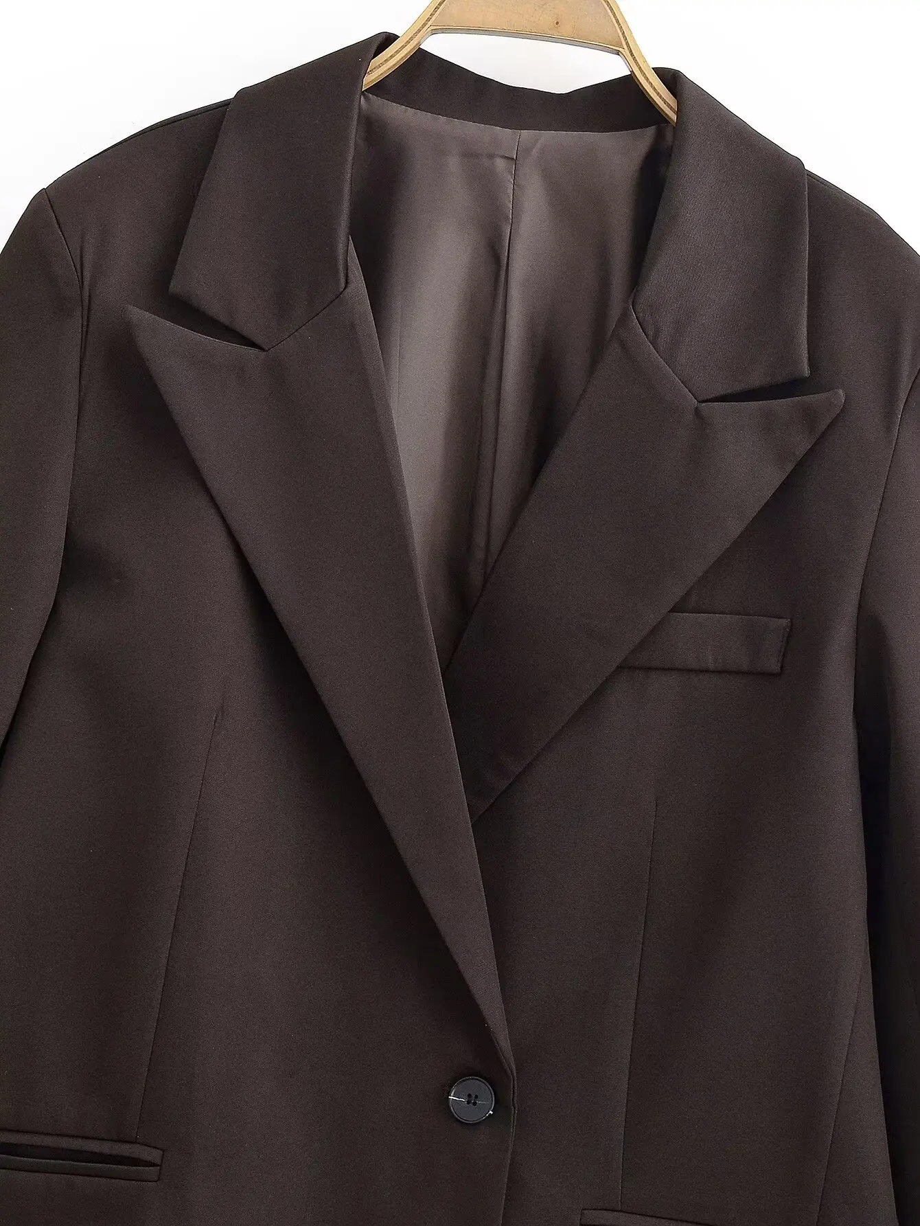 Women's Coffee One Button Blazers Jacket Spring Autumn New Vintage Simple Long Sleeved Suit Jacket Female OL Casual Suit Outwear