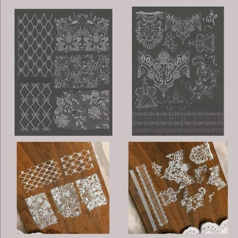 네일 아트 몰드 레이스 몰드 엠보싱 패턴 꽃 리본 고투명 연마 실리콘 신상 도매