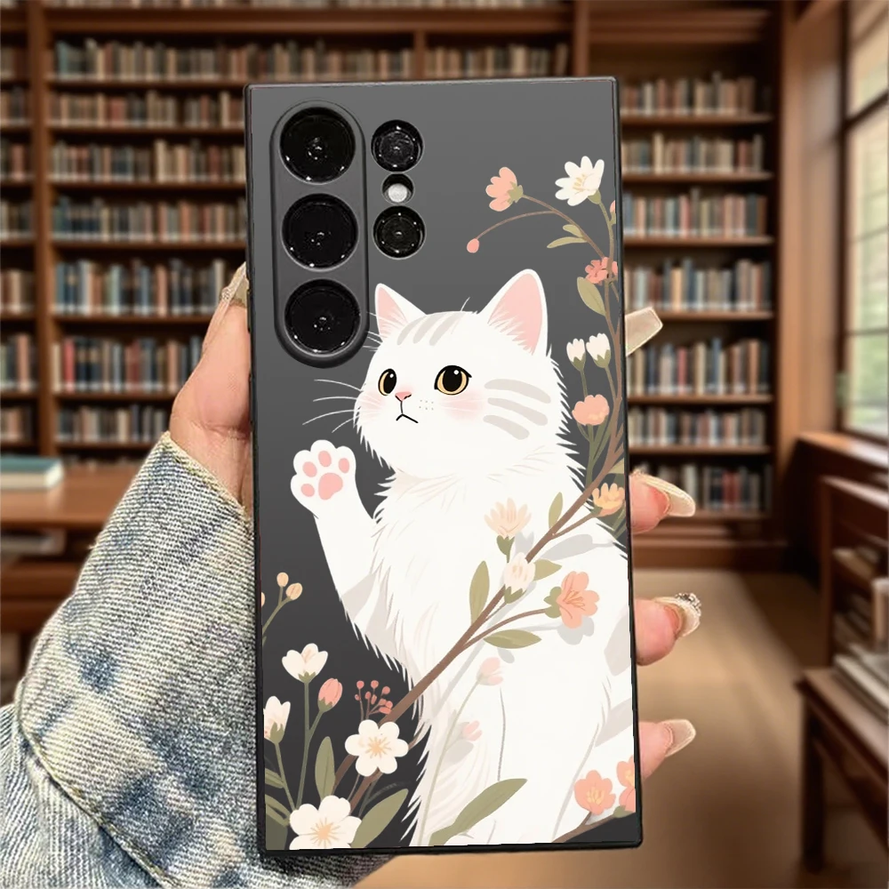 Floral White Cat Soft TPU Phone Case - Enhanced Protection Cover