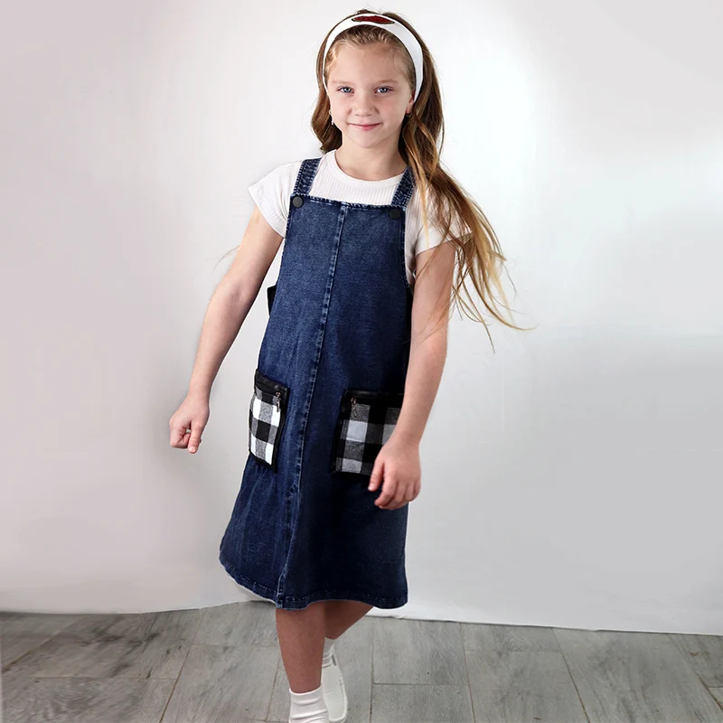 Mädchen hosenträger kleid stonewash kinder kleider für mädchen sommer casual kinder kleidung kinder kleid blau denim mit zipper tasche – Detail 2