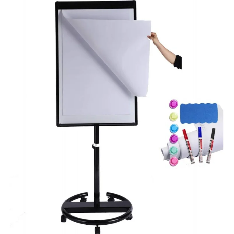 

Magnetic Mobile Whiteboard/Height Adjustable Dry Erase Board Easel on Rolling Stand, 40 X 28 Inch, w/Flipchart Easel Pad, Magnet