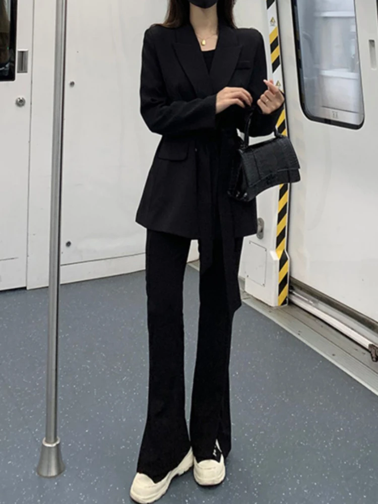 

New Women Korean Fashion Business Pantsuit Long Sleeve Vintage Casual Blazer Jackets and Pantalon 2 Pieces OL Outerwear Clothes