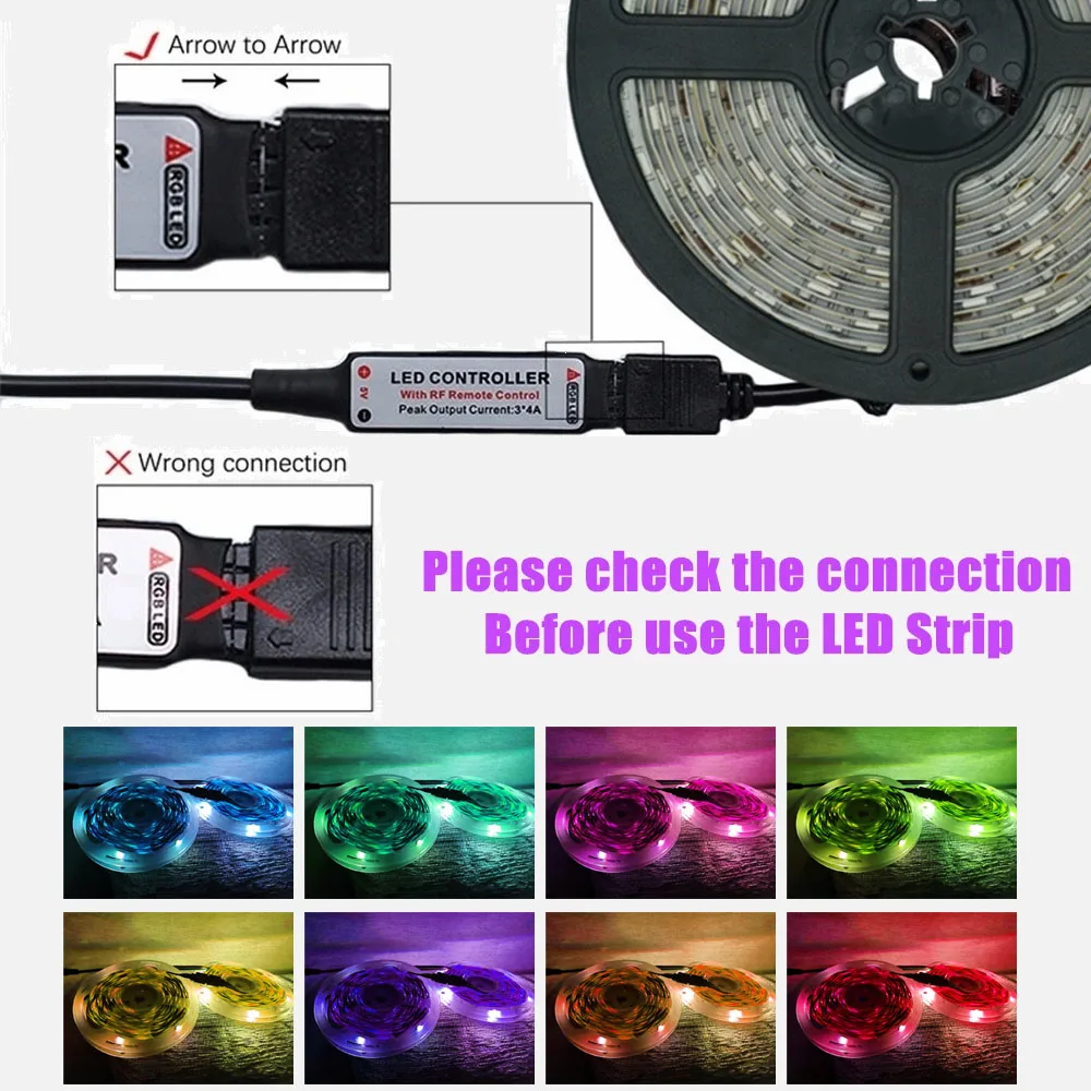 LED Strip Lights 5050 RGB 3keys 24keys 44 keys Remote Control USB Neon Light Colorful TV Background Decoration for home Lighting
