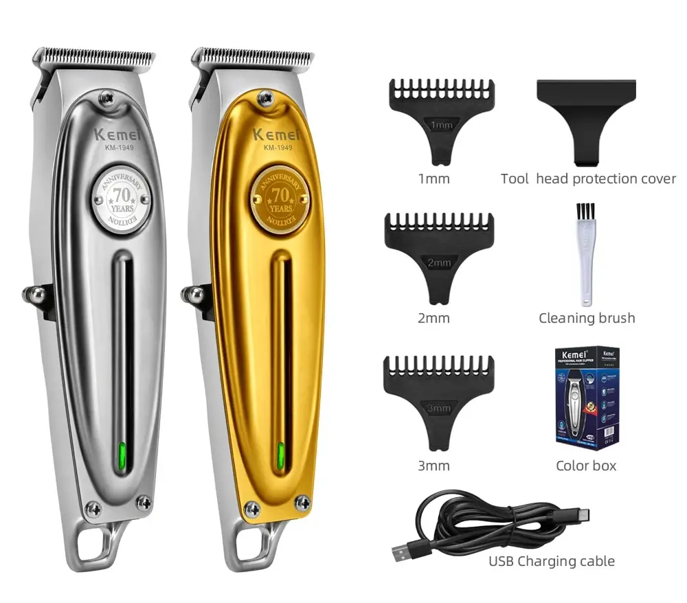 Kemei-1949 Professional Hair Clipper All Metal Men Electric Cordless Hair Trimmer Baldheaded T Blade Finish Haircut Machine 194 images - 6