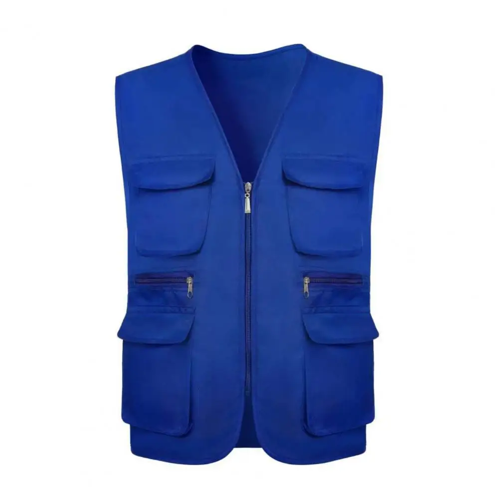 

Men Waistcoat Plus Size Multiple Pockets Sweat Absorption Pure Color Sleeveless Slim Fit Outdoor Vest Working Clothing