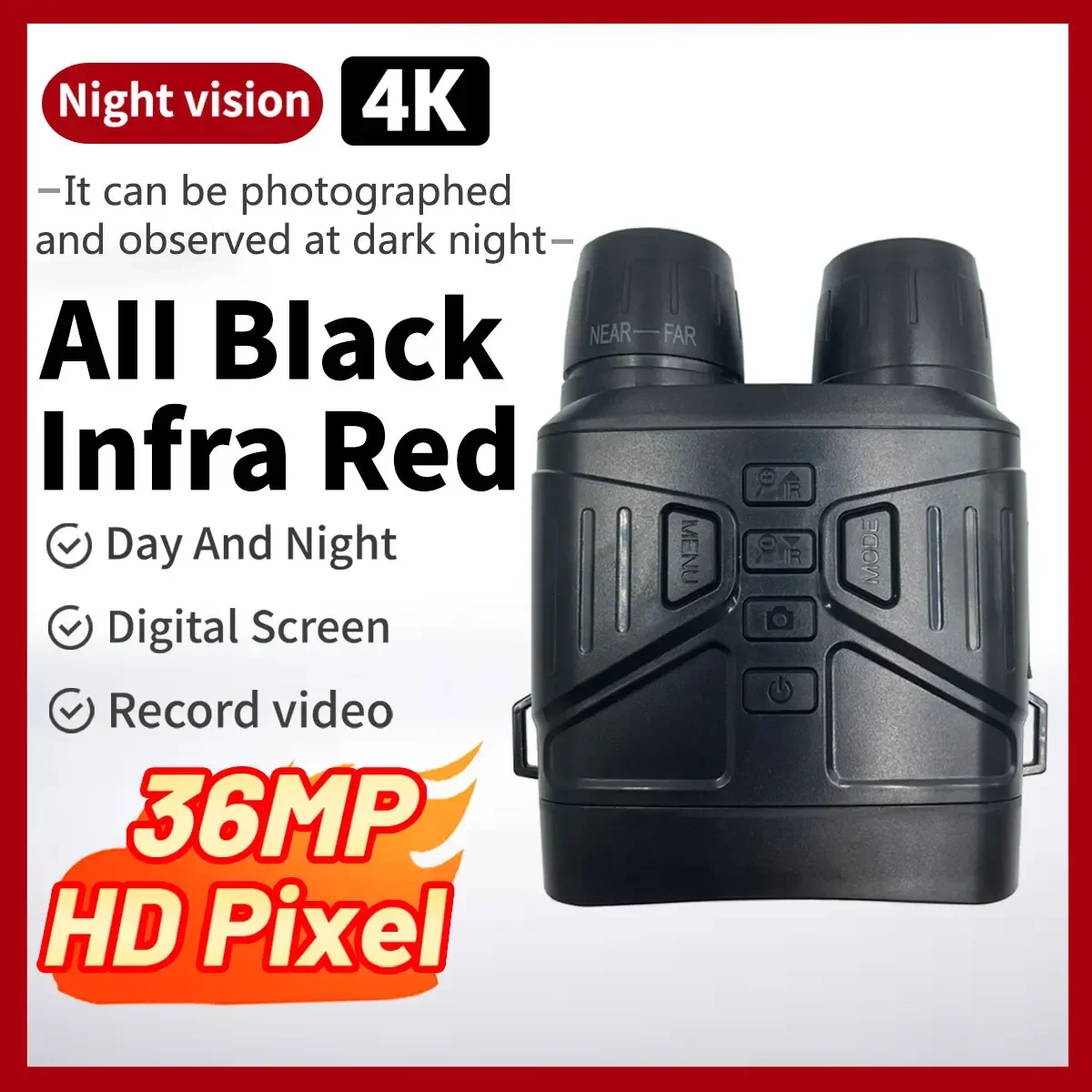Binoculars 3.0inch HD Display Infrared Digital night vision device Rechargeable Lithium Battery 4K1088P1080P Record Video NV4000