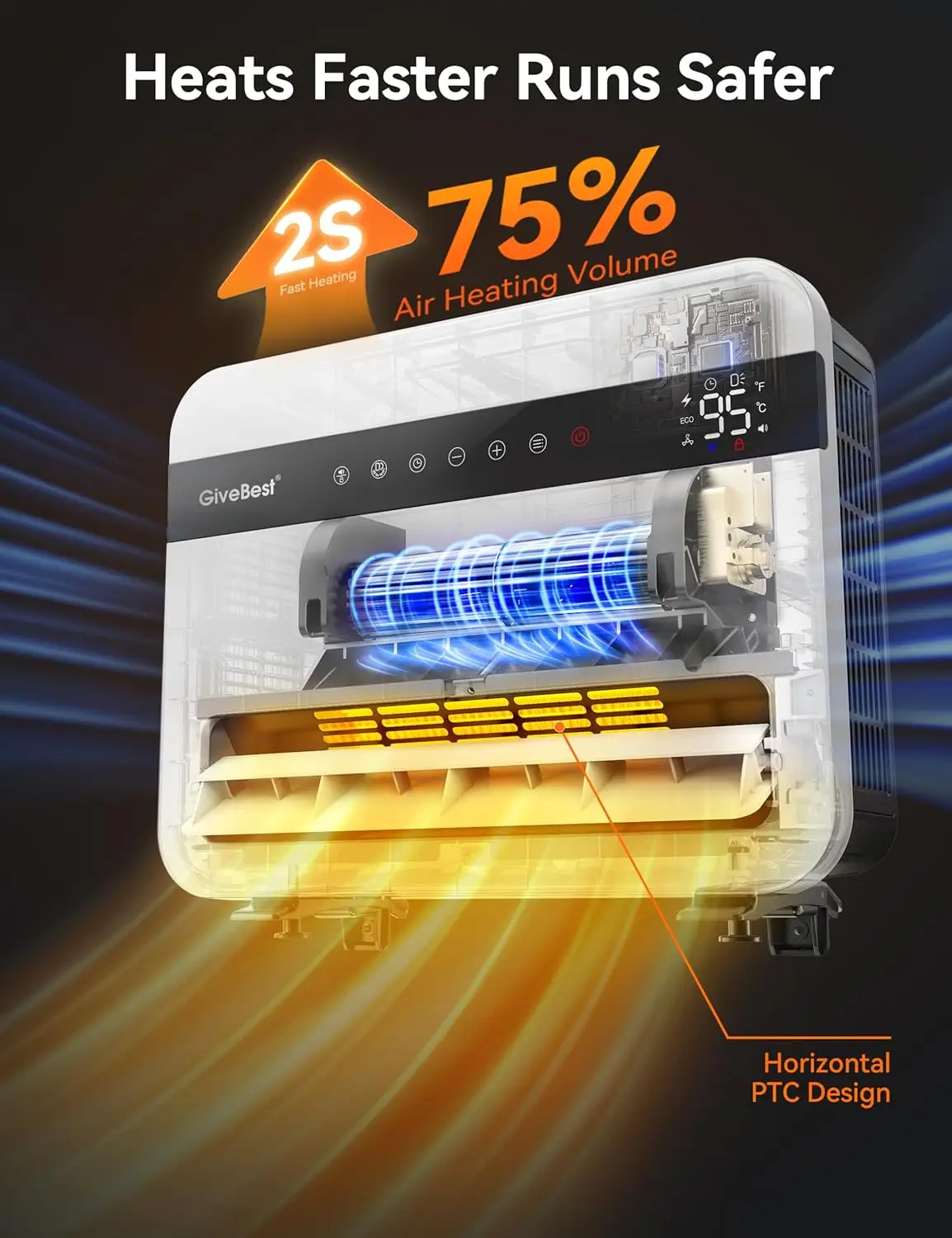 -Wall-Heater-for-Indoor-Use, 1500W Electric-Space-Heater, 120°Vertical Oscillation,Compatible with Alexa, Adjustable Thermostat