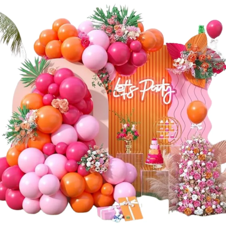 Kit Guirlande De Ballons Rose Et Orange - 116 Pièces Pour Arche De Fête (anniversaire, Mariage, Baby Shower)