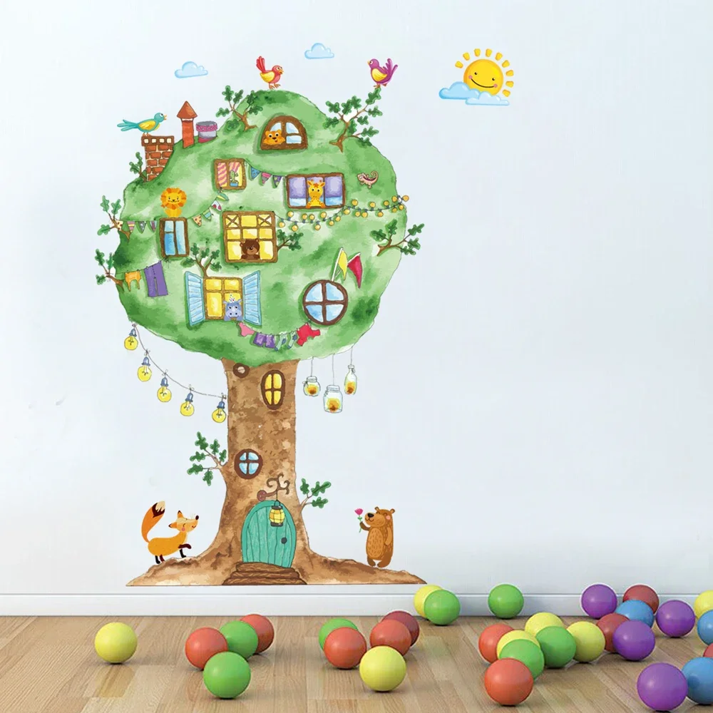 Cartoon Tree Animals Wall Stickers Wall Stickers Home Decor for Children's Room Nursery Baby Kids Rooms Decoration Living Room