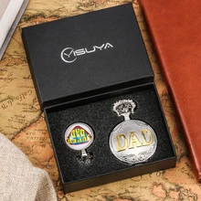 

Silver Pocket Watch Retro DAD Engraving Quartz Pocket Watch with Chain Pendant Necklace Father's Day Gift Reloj De Bolsillo