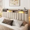 Full Size Bed Frame with 3 Storage Drawers,Upholstered Full Size Bed Frame with Headboard,Strong Support with Wooden Slats Beige 4