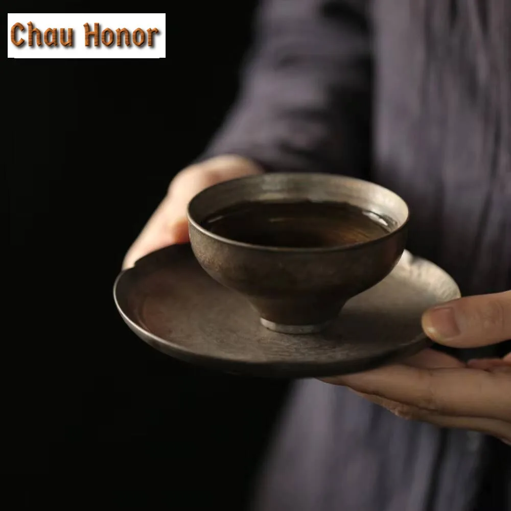 Handmade Iron Rust Glazed Coasters Retro Coarse Pottery For Coffee Cups Holder Heat Insulation Placemats Tea Ceremony Ornaments